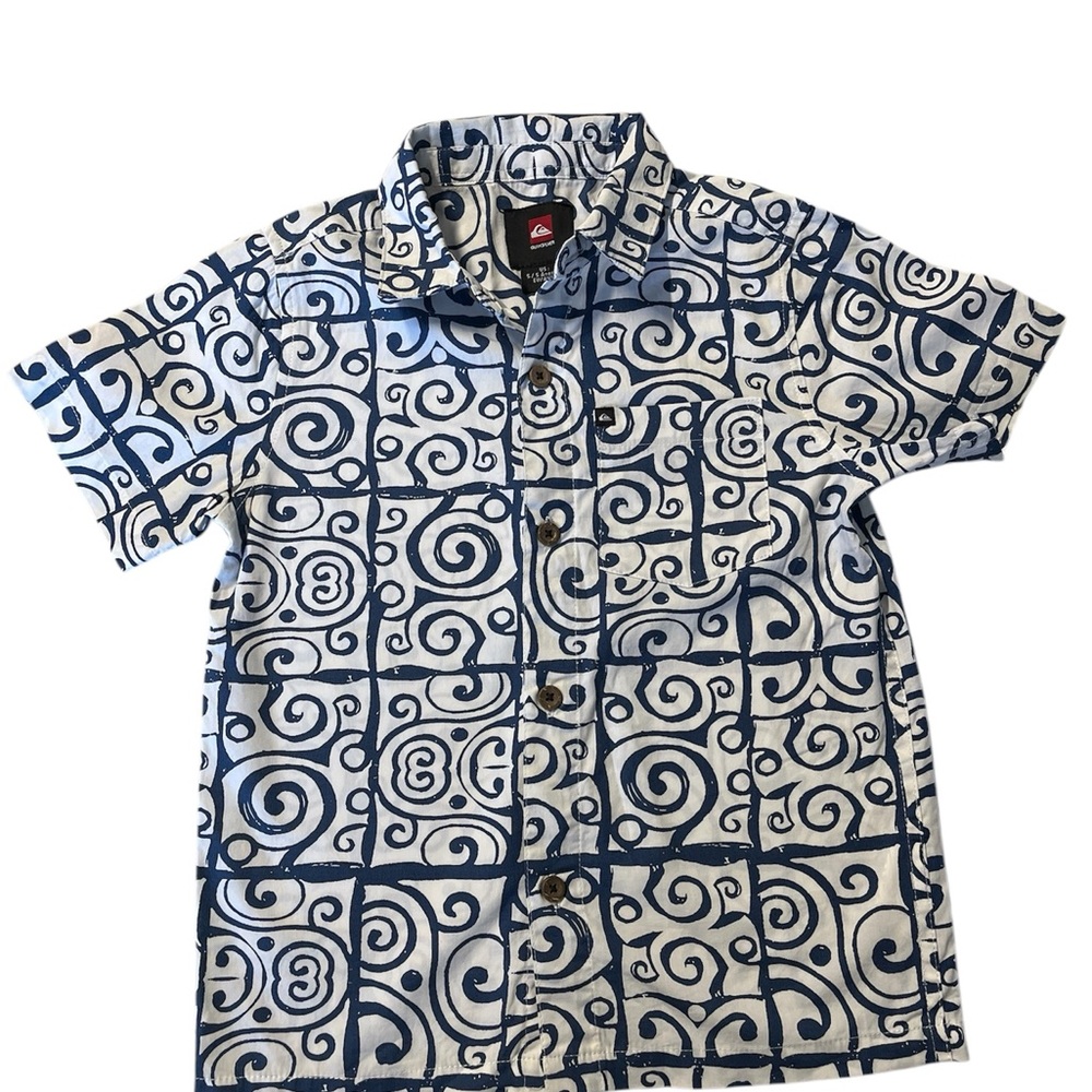 Quiksilver Boys Blue and White Aloha Shirt